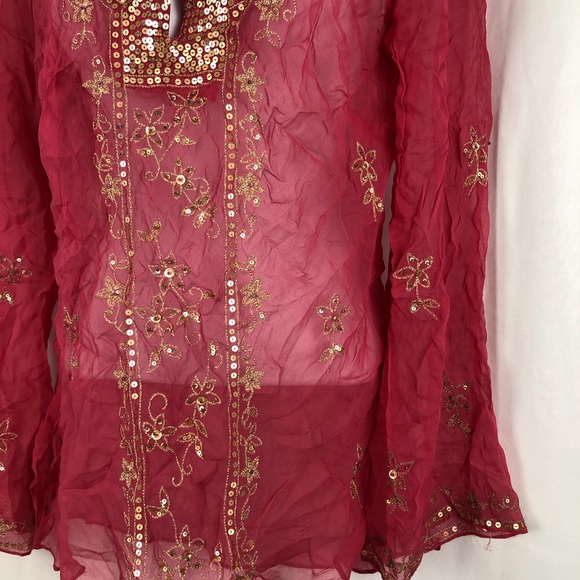 ECI sheer Silk embellished long sleeve top 10 - Picture 5 of 8